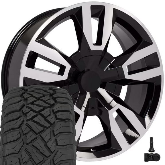 OE Wheels CV40 22 Inch Rims and Tires Fit Tahoe RST Style 6x139.7 22x9 Gloss Black Machined - Hollander 5620 - TerraMax RT 285/45-22 (Set of 4)