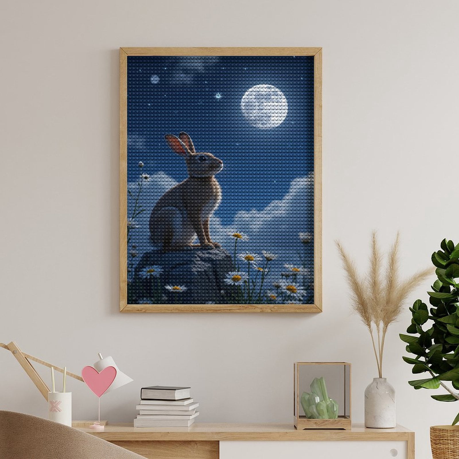 Diamond Art Kits for Adults, Rabbit Moonlit Meadow Night Sky 5D Diamond Painting Kits for Adults Beginners, DIY Full Drill Diamond Painting, Gem Art and Crafts 12x16