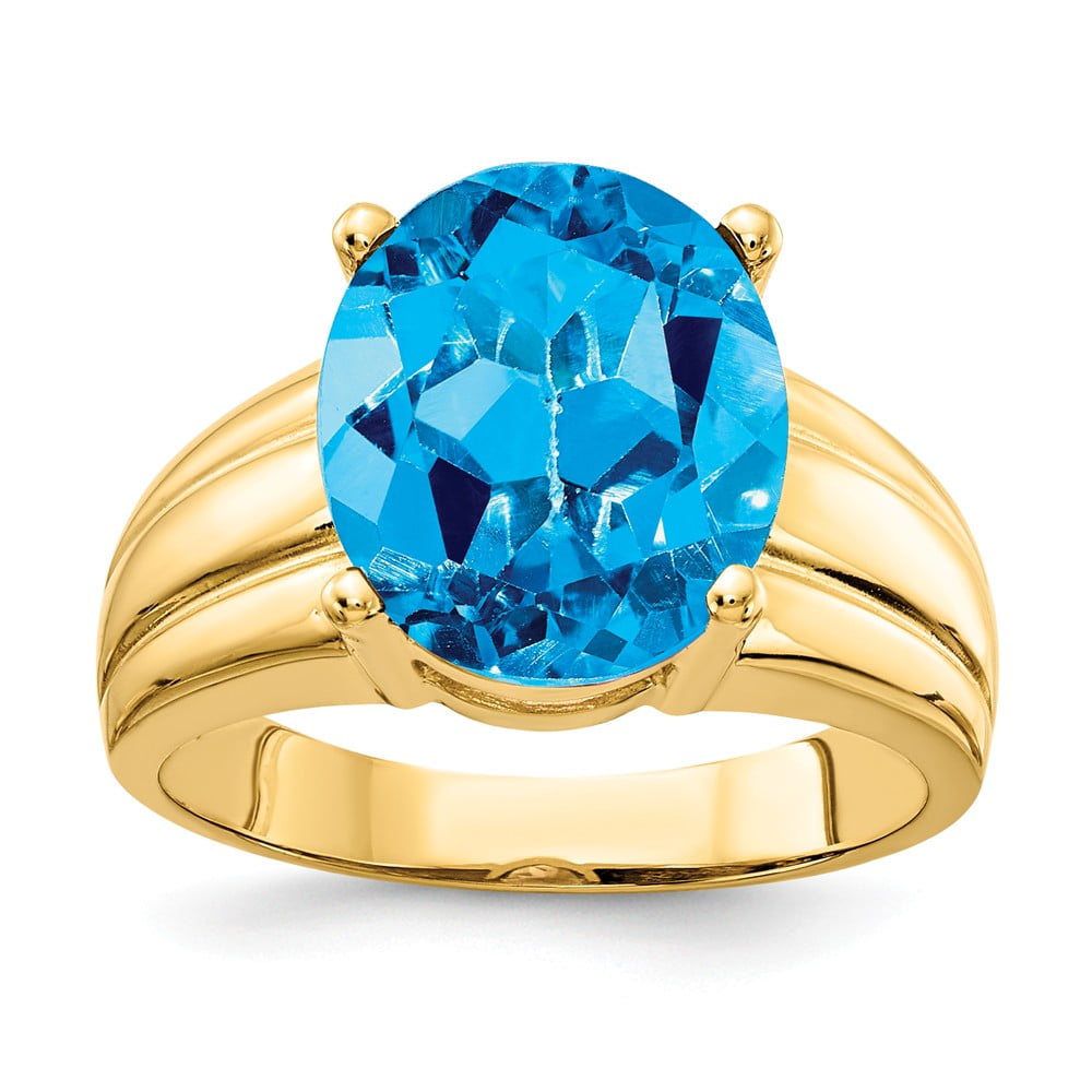 Solid 14k Yellow Gold 12x10mm Oval Blue Topaz Engagement Ring Size 6.5 ...