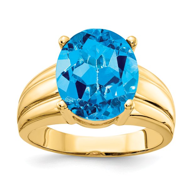 AA Jewels Solid 14k Yellow Gold 12x10mm Oval Blue Topaz Engagement