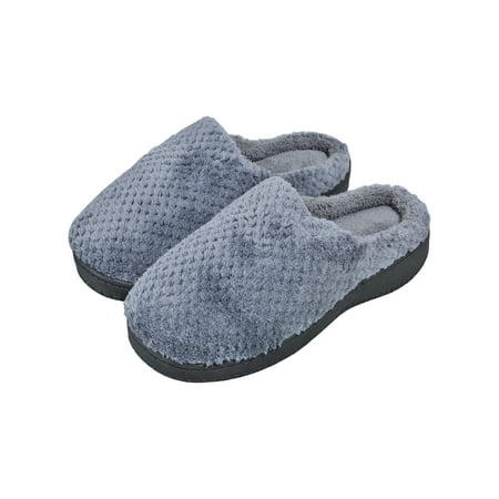 Memory Foam Shoes Comfort Coral Fleece Memory Foam Slippers Fuzzy Plush Lining Slip-on Clog House Shoes for Indoor & Outdoor Use ()