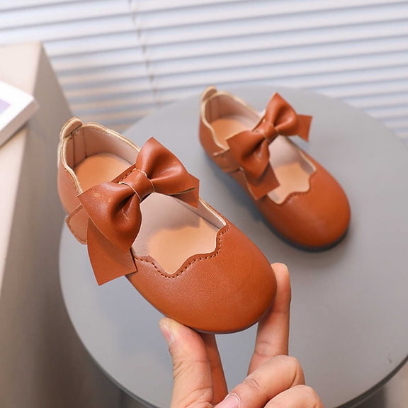 Girls' Solid Color Bow Flat Shoes, Soft Sole Ballet Style Mary Janes, Ideal for School, Parties, and Everyday Casual Wear Brown 3.5-4 Years