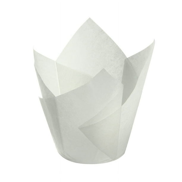 XmhyTop Tazas de panadería, almohadillas de pastelería, tazas de panadería de tulipanes, 5 * 5 * 8 cm, blancas, 50 piezas