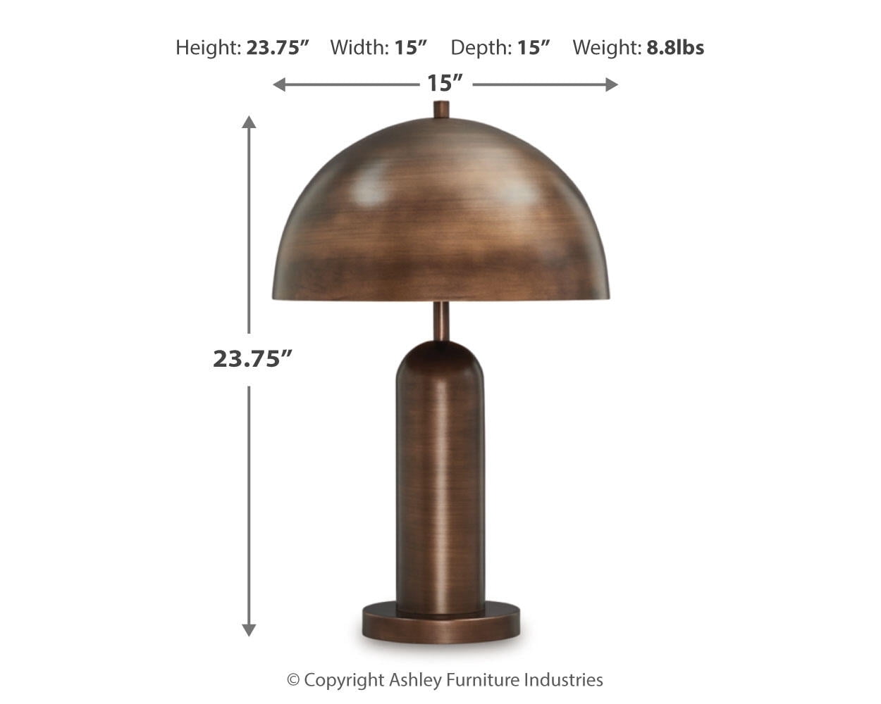 Signature Design by Ashley Wendfield Metal Table Lamp, Antique Copper Dome, Modern Accent Lighting