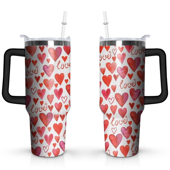Love Heart 40 OZ Tumbler Cup with Lid and Straw for Water Iced Tea Coffee Smoothie and More