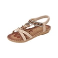 thumbnail image 2 of Summer Sandals for Women 2026,Flat Sandals with Rhinestones for Women,Sparkling Boho Dressy Ladies' Sandal,Women's Wide Width Sandals Non Slip on Elastic Ankle Strap Beach Shoes,Khaki,6.5, 2 of 9