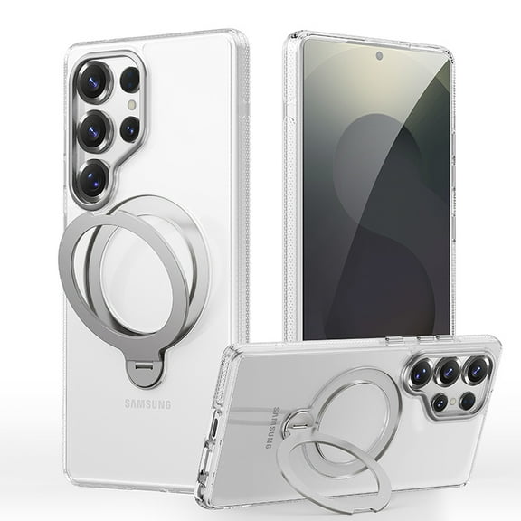 Dteck For Samsung Galaxy S25 Ultra Case with 360° Spin Magnetic Ring Stand,Shockproof TPU PC Case Compatible with Mag Safe Ring Holder Kickstand Cover,Clear
