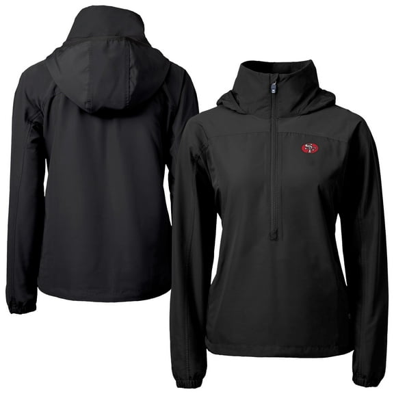 Women's Cutter & Buck Black San Francisco 49ers  Charter Eco Recycled Half-Zip Hooded Anorak Jacket
