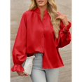 thumbnail image 3 of Women Shirt Long Sleeved Button Up Shirt Pleated V Neck Shirt Loose Casual Fluffy Top, 3 of 5