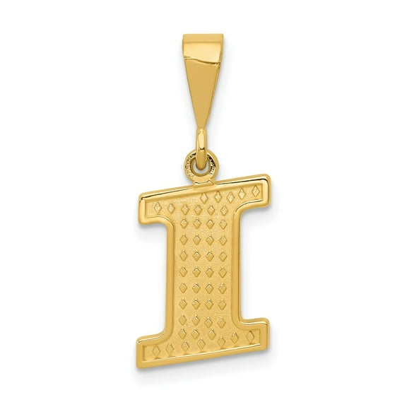 14k Yellow Gold Textured Initial I Charm Pendant