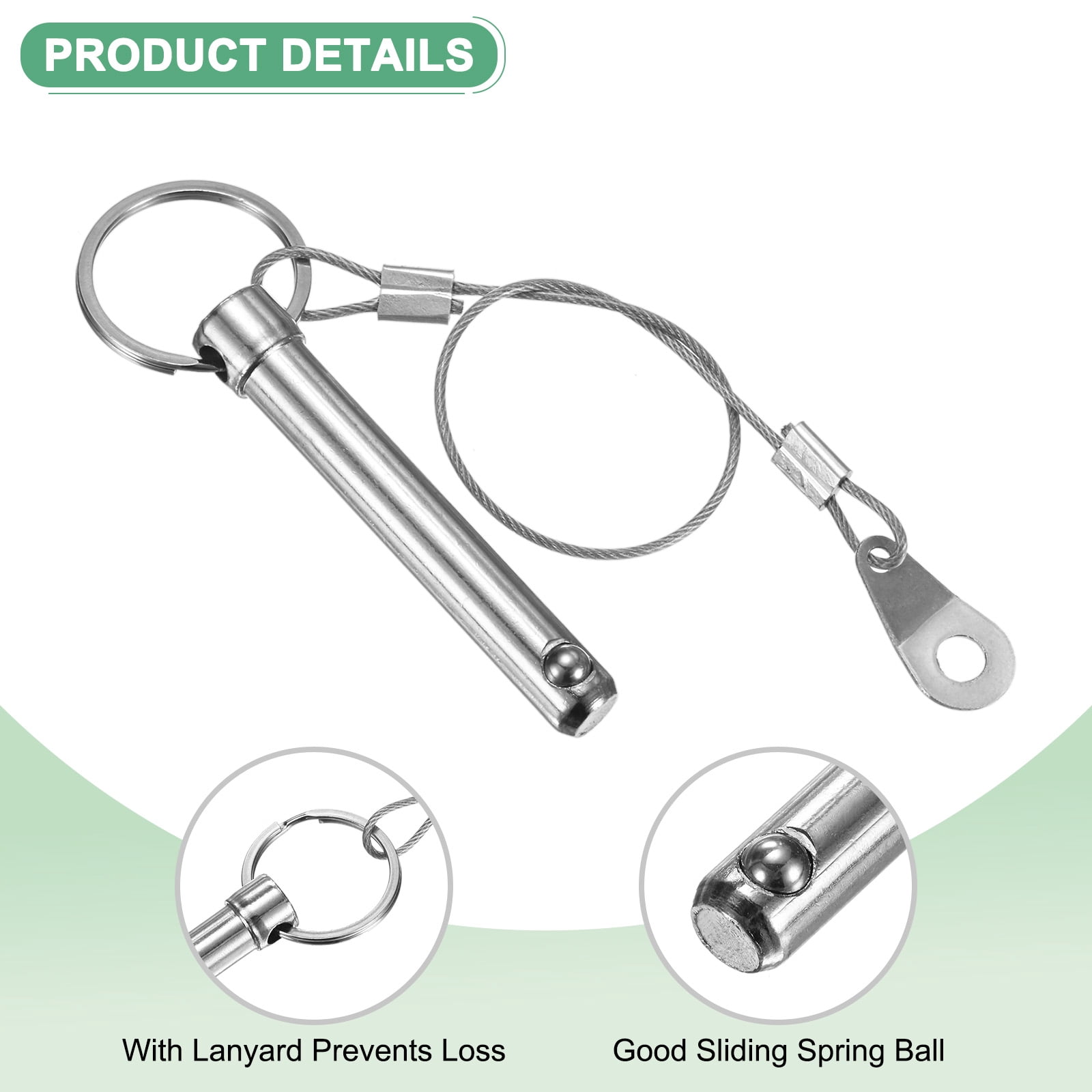 Uxcell 2-Pack Quick Release Pins, 1/4"(6mm) Diameter, 1.06"(27mm) Usage Length Bimini Top Pin W/Lanyard & Screws, 1.57"(40mm) Long Hardware Pins