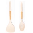 thumbnail image 1 of Juego de 2 herramientas de cocina ergonómicas antirayaduras con mango de madera natural para utensilios de cocina antiadherentes en color crema, 1 of 5