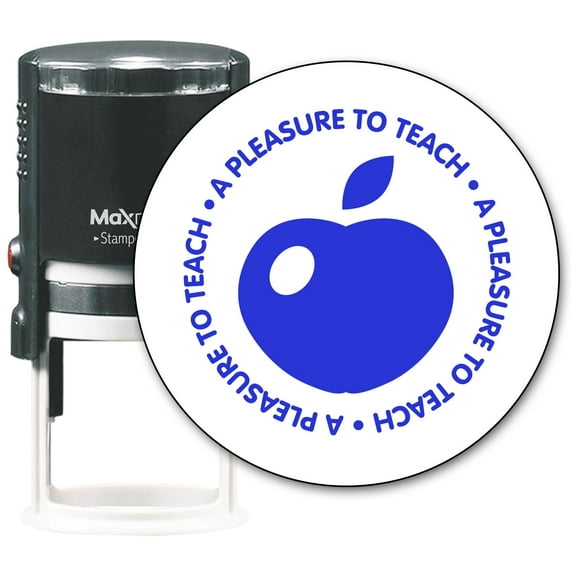 MaxMark Round Teacher Self Inking Stamp - A PLEASURE TO TEACH - Jumbo Series, Style TS301 with Blue Ink