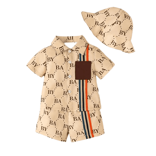 Okgogo Toddler Boys Fashion Graphic Print Three Pieces Baby Boys Laprl Patchwork Shirts & Shorts& Hat Summer Clothes