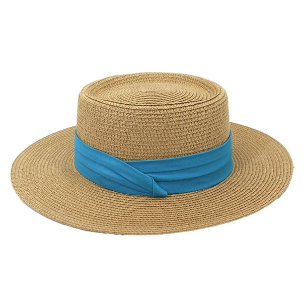 Sombrero de paja Minnieouse de verano de ala ancha transpirable Caqui Azul para acampar