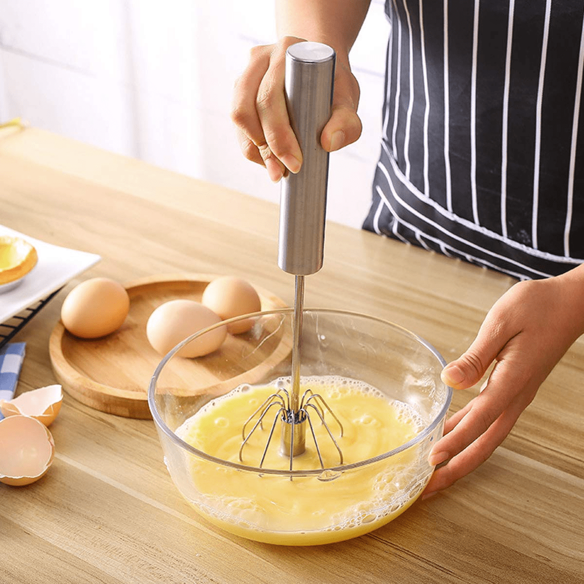  Stainless Whisks, 2 Pieces 10/12 Hand Push Egg Beater Mixer,  Non-Electric Easy Whisk Just Pressing and Whisking Save Much Energy Kitchen  Utensil for Blending, Whisking, Beating & Stirring: Home & Kitchen