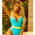 thumbnail image 1 of Traje de baño de dos piezas con costuras de color y soporte de acero fruncido, bikini sexy para mujer, traje de baño de playa, 1 of 6