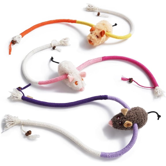 3 Pack Cat Chew Ropes with Cat Herb Filling Rats, Strong Braided Ropes & Gall Fruits, Natural Stimulation for Cats, Kicking & Teething Toys for Cats
