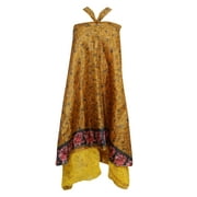 Mogul Women's Yellow Wrap Around Skirt Vintage Silk Sari 2 Layer Beach Cover Up Reversible Dress