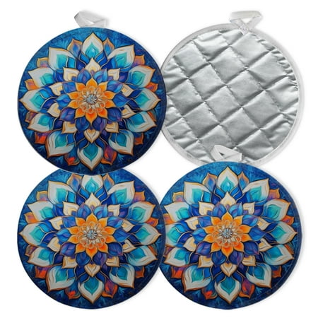 

4 PCS Pot Holders for Kitchen Potholders Sets with Hook for Oven Cooking Baking Ornate Mandala Flower Floral Painting