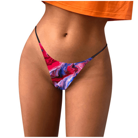 Meiodtion Underwear for Women Breathable Thong Panty Colorful Printed G String Panties Hot Pink S