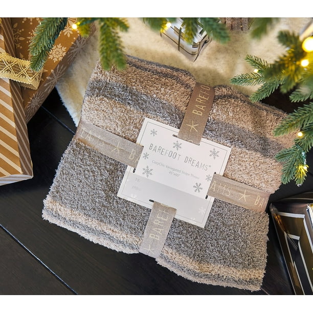 Barefoot Dreams CozyChic Variegated Stripe Blanket 45" x 60", Tan/Warm Gray