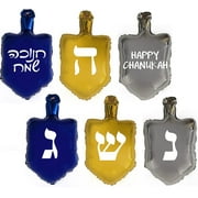 6 Hanukkah Dreidel Balloon Decorations with Stickers for Chanukah Parties.