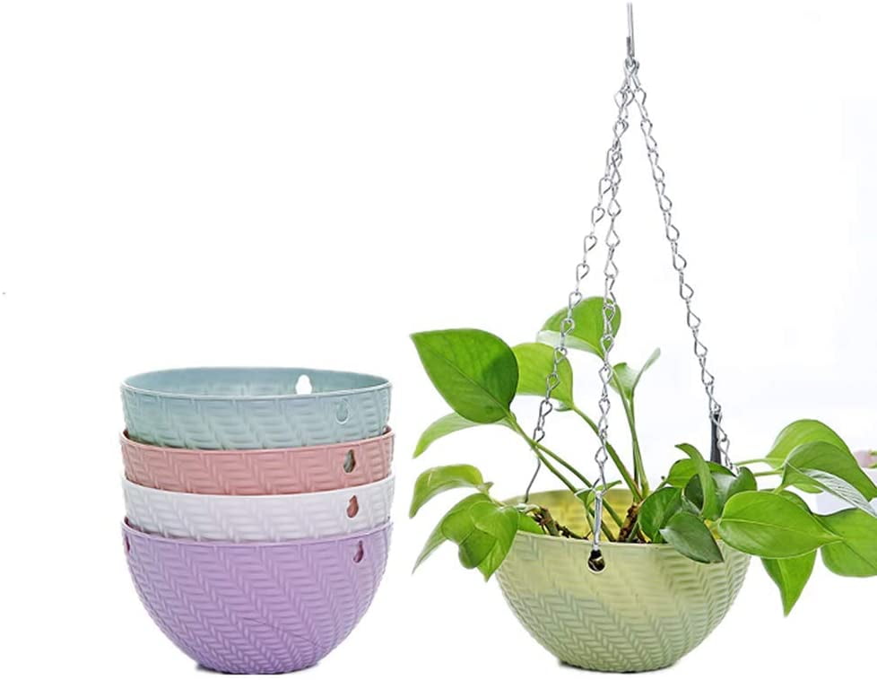 MyGift Set of 3 Colorful Self-Watering Hanging Planter Pots with Metal Chain 