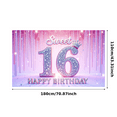 thumbnail image 2 of Glitter Theme Sweet 16 Birthday Banner Decorative Design Gemstone Accents Party Decoration for Birthday Party Celebration Photo Shoot, 2 of 5