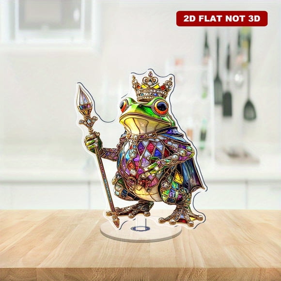 Ornement Acrylique Rotatif avec une Grenouille Royale en Couleurs Vives avec Couronne et Sceptre, Détails Exquis et Finition Brillante