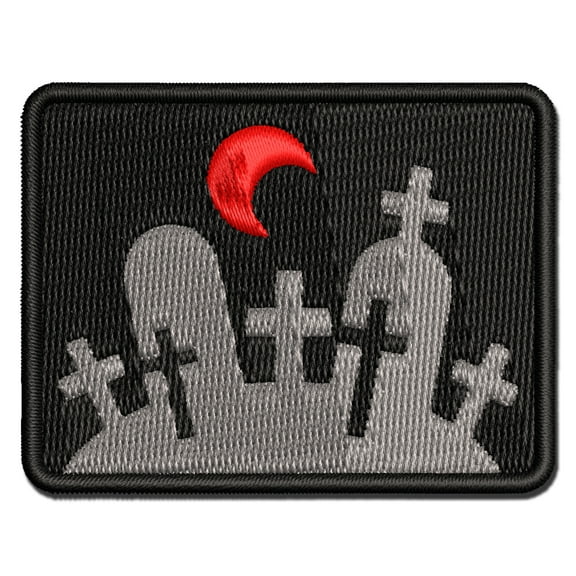Halloween Graveyard Cemetery Tombstones Applique Multi-Color Embroidered Iron-On Patch - 2.5 Inch Small