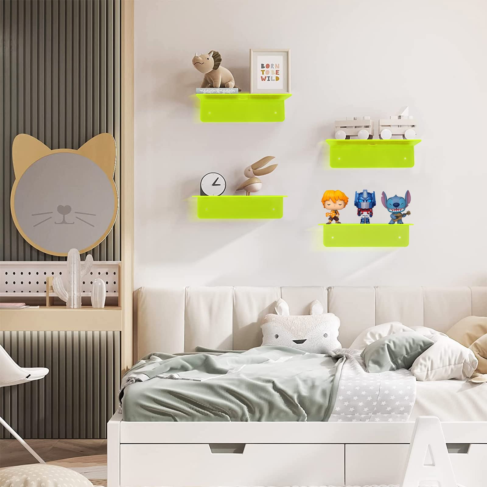 Acrylic Small Adhesive Wall Shelves,Mini Floating Shelves,Acrylic Display Shelves,Ledges for Pop Figures,Plant,Picture Photo Modern Wall for Bedroom