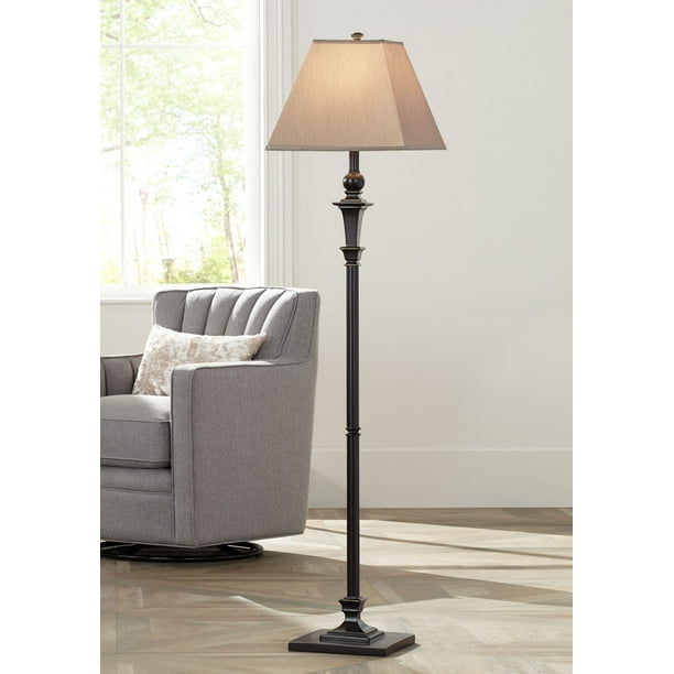 Tall Italian Bronze Taupe Faux Silk, Plymouth Bronze Mica Shade Torchiere Floor Lamp