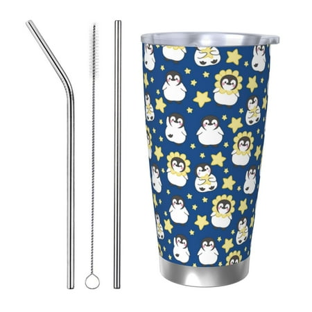 

Cauagu Star Penguin Pattern 20oz Tumbler Stainless Steel Vacuum Insulated Tumbler with Lid Insulated Coffee Mug Thermal Cup with Splash Proof Sliding Lid-Straw Three-piece Set