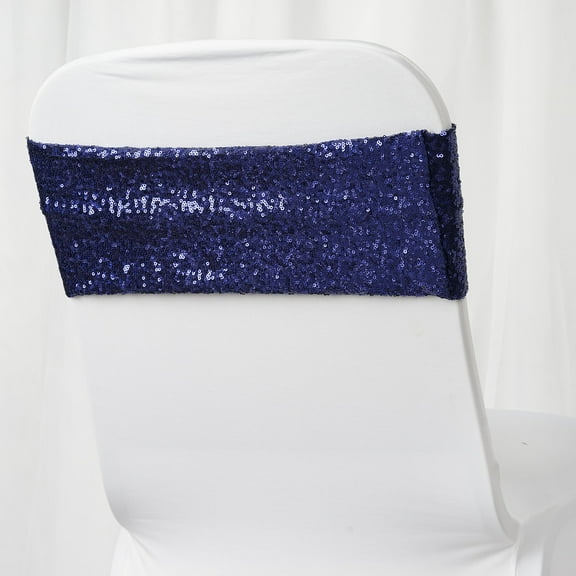 Balsa Circle 5 Spandex Chair Sequined Sashes Wedding Decorations Navy Blue