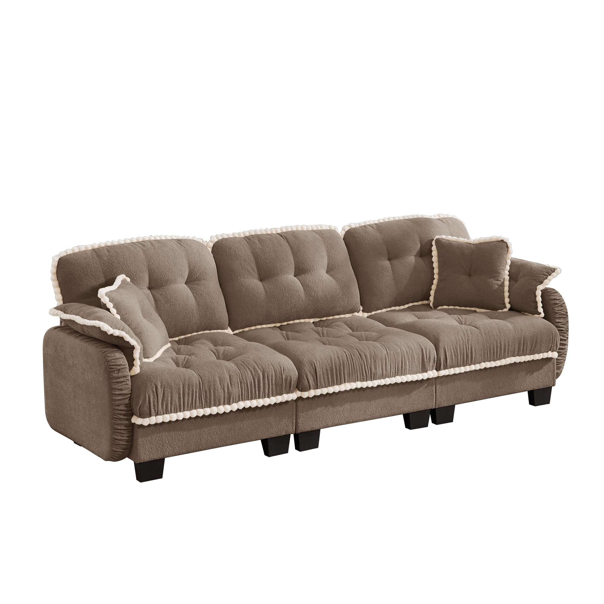 Aenkyo 100.7" Chenille Modular Sectional Sofa, 3-Seater with 23.8" Deep Seats, Camel