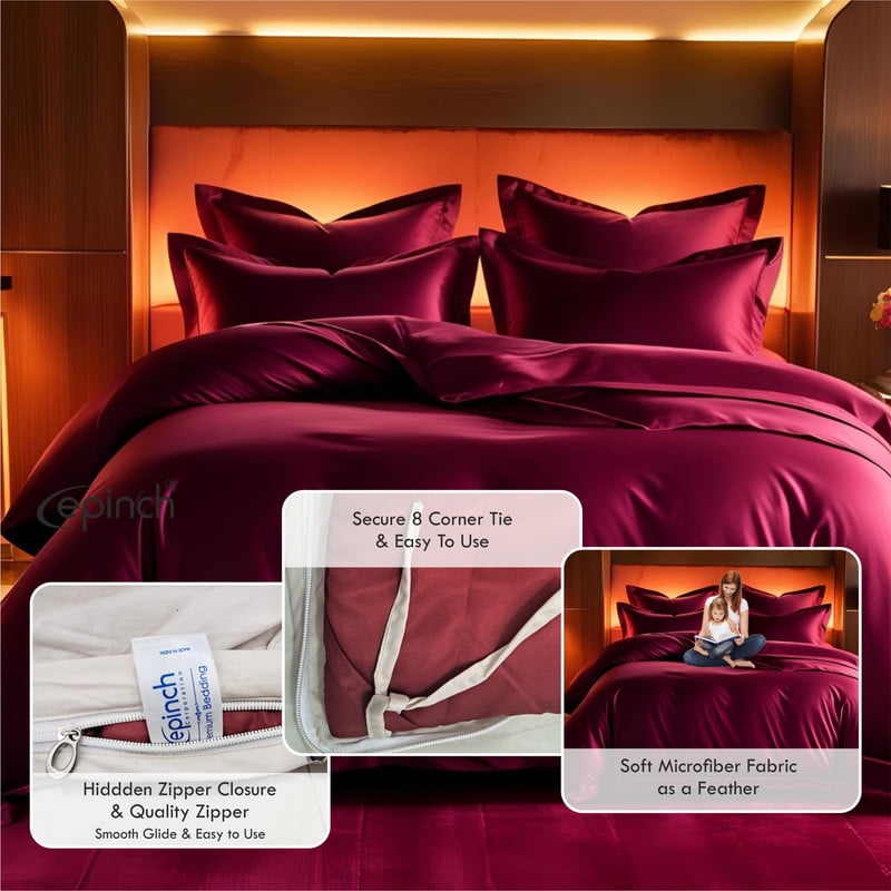 3 Sided Zipper Duvet Cover Set Easy to Use Home & Hotel Soft Microfiber 3 PCS 1-Duvet Cover & 2- Pillow Sham No Comfoter Queen_ 90 X 90 Inch