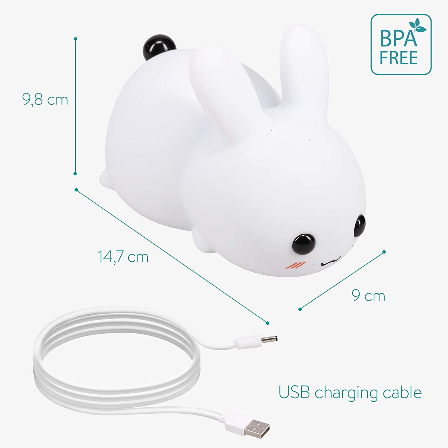 Rechargeable rabbit LED night light - Portable silicone LED lamp with dimmer and color change - Baby child bedroom night light