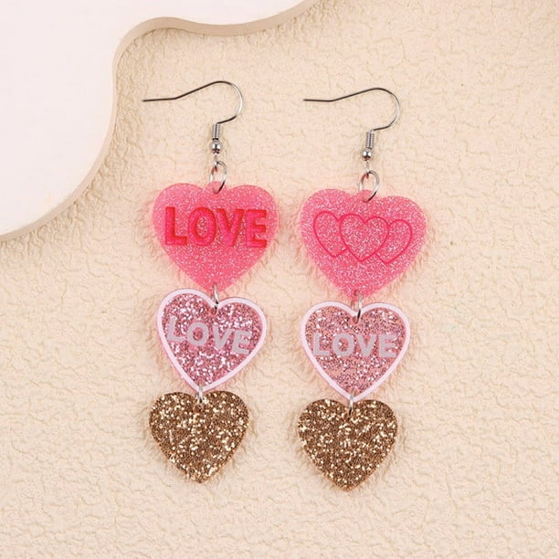 Pendientes colgantes de corazón: pendientes llamativos con purpurina para mujer, regalos románticos para las fiestas.
