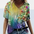thumbnail image 2 of Ichuanyi Womens Tops Plus Size Women Short Sleeve Printed V-Neck Tops Tee T-Shirt Blouse, 2 of 5