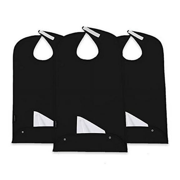 Classy Pal Adult Bibs for Men & Women, Clothing Protectors for Eating, Senior Adult Bib Terry Cloth Crumb Catcher, Waterproof, Reusable, Washable (Black x 3pk)