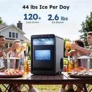Simzlife Nugget Ice Maker Countertop, 44lbs per Day Soft Chewable Pebble Nugget Ice Machine, One-Touch Self-Cleaning with Touch Screen for Home, Kitchen, Office, Stainless Steel, Black