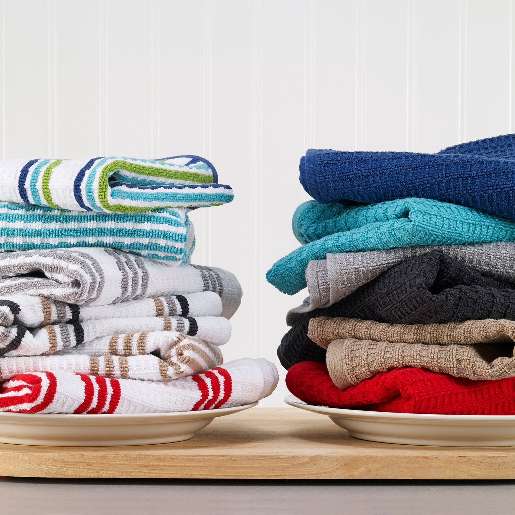 T-Fal Solid & Stripe Premium Kitchen Towels, 4-Pack, Blue