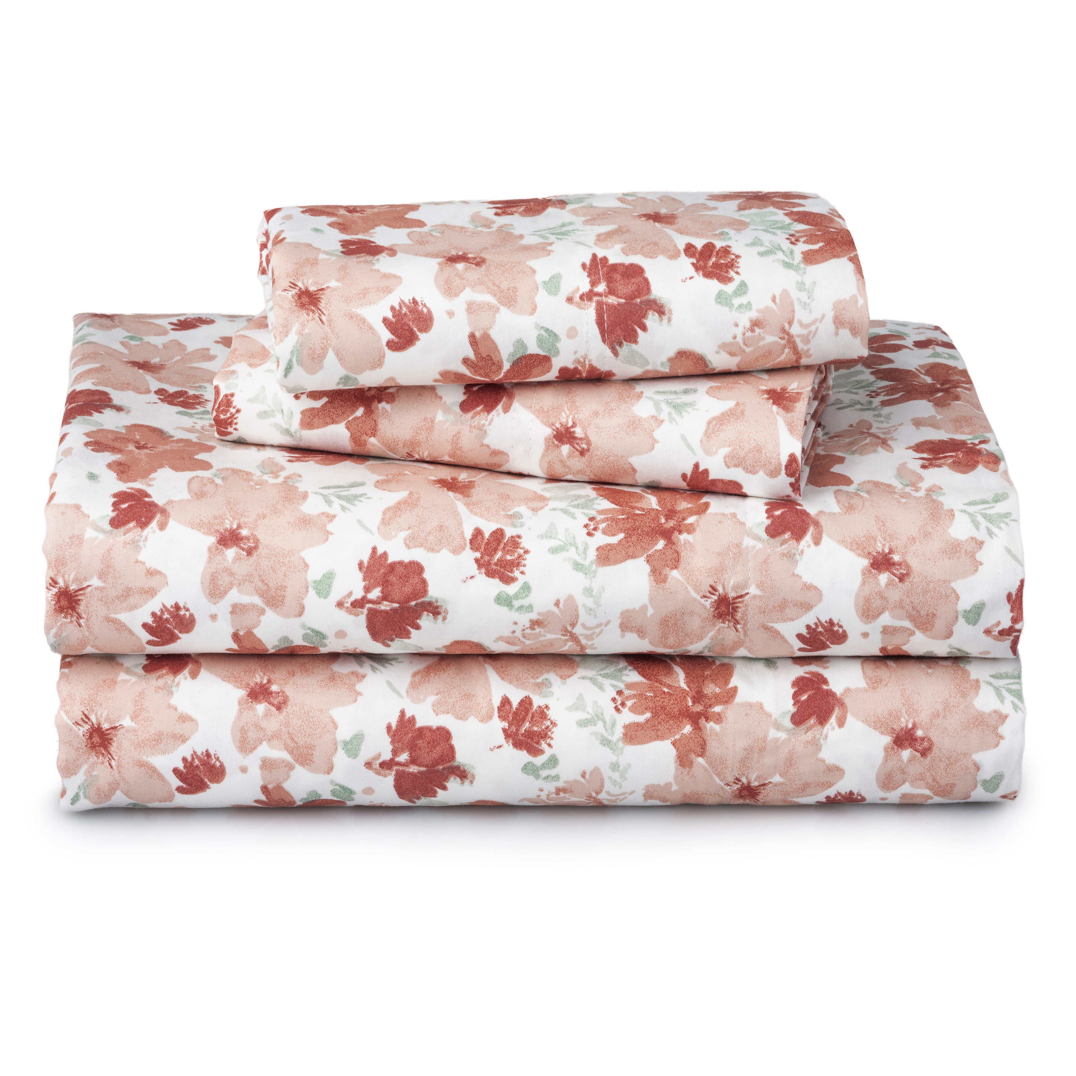 Better Homes & Gardens Signature Soft Cotton & Rayon Made from Bamboo Bed Sheet Set, King, Coral Floral