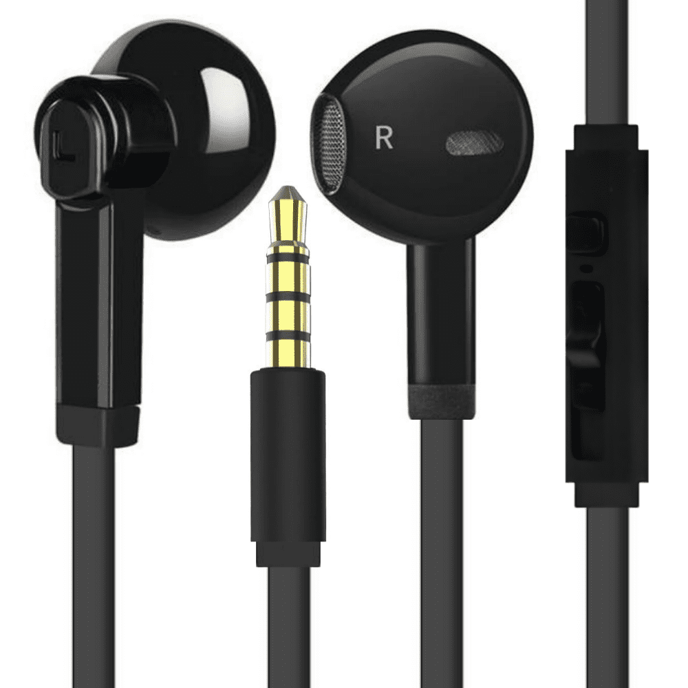 Headphones with Microphone, Volume Control, Earbuds Compatible with Smart Device, Cell Phone, Tablet, MP3 MP4 Active Noise Isolation Stereo Sound, In-Ear Wired Sport Running Earphones, Black