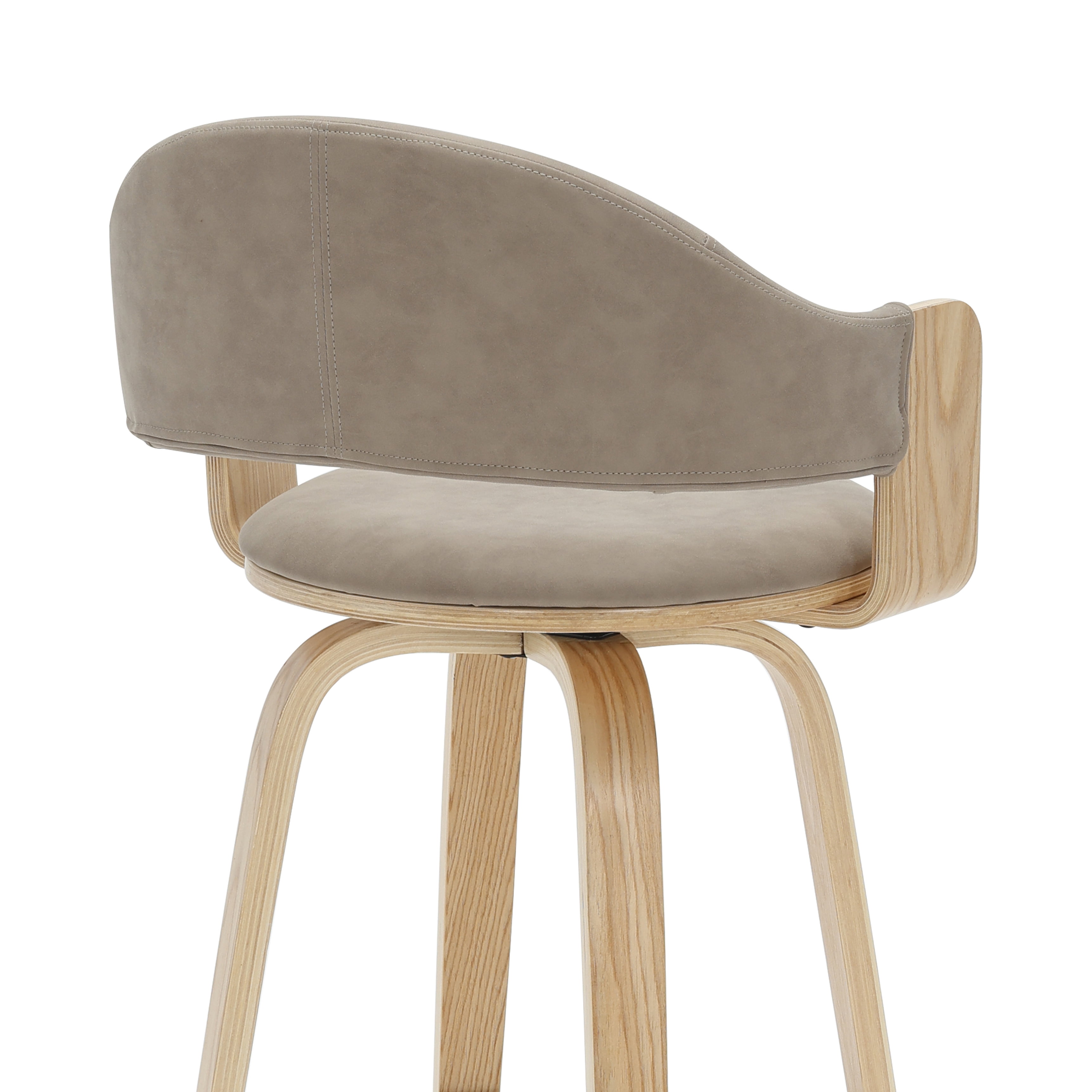 Daxton 40 in. H Swivel Bar Height Vintage Taupe Round Back Wood Bar Stool with Faux Leather Seat
