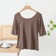 thumbnail image 3 of Mujeres de Verano Tops Suelto Ajuste Color Sólido 1/2 Manga Cuello Redondo Top Casual, Blusa de Poliéster de Moda para las Mujeres, Lavado de Manos Primavera Y Verano, 3 of 6