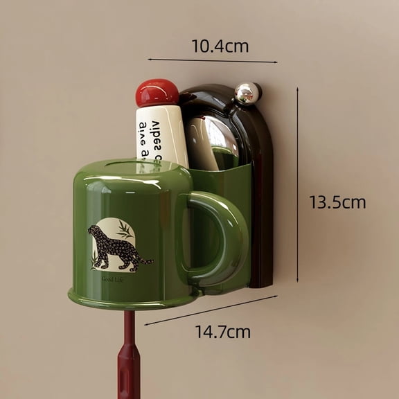 Sucker Toothbrush Holder Wall Mounted with Suction Cup Mouthwash Cup Bathroom Storage Rack Space Saving Organizers-Green