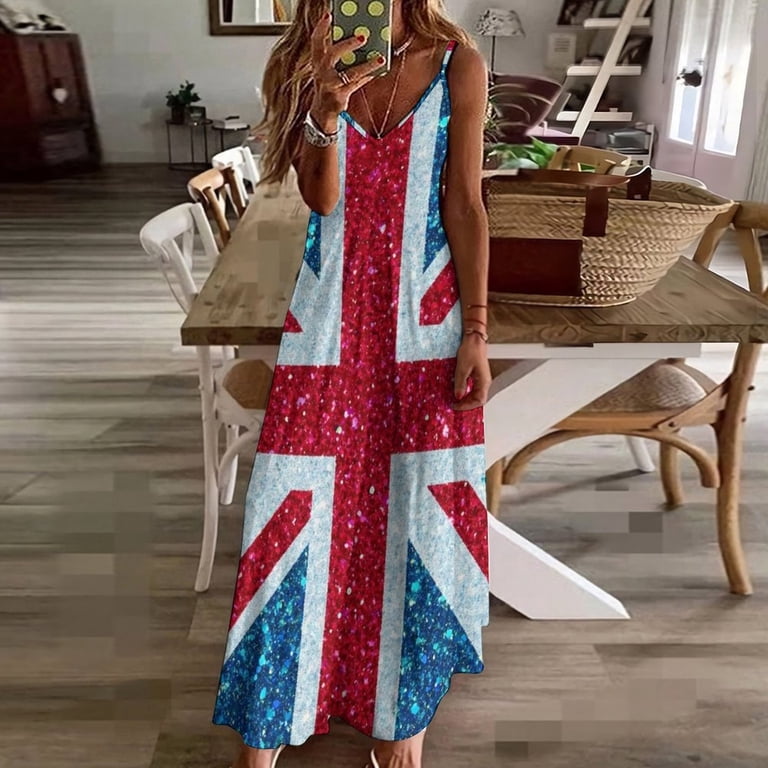 Glittery Union Jack Flag Sleeveless Dress Dresses Women Summer Women's Summer Clothing