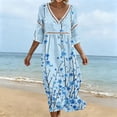 thumbnail image 6 of Ayolanni Fall Dresses for Women V-Neck 3/4 Sleeve Floral A-Line Maxi Dress Flowy Cotton Vacation Casual Long Dress Blue XXXL, 6 of 6
